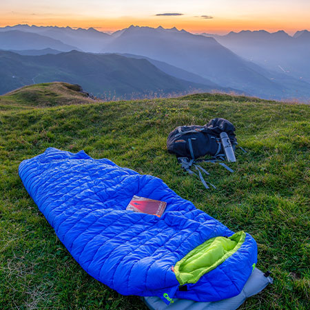 Sleeping bag and trekking poles
