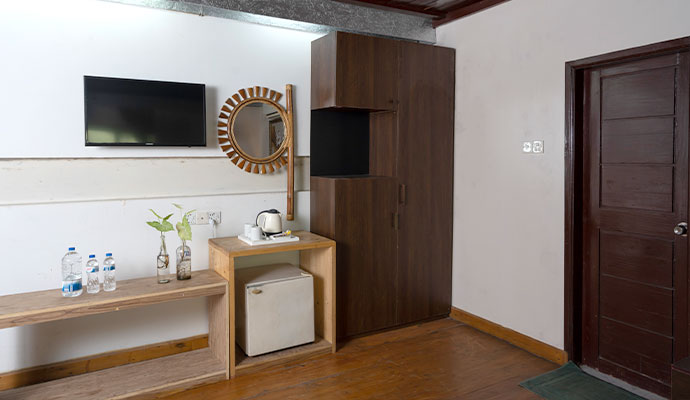 Living room in resort equipped with fridge